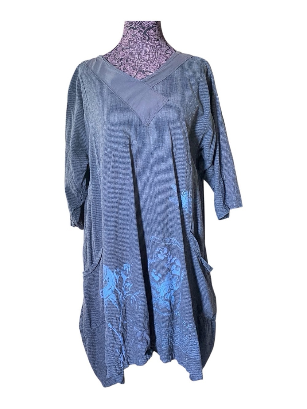 Blue Fish Roses Block Print Tunic Dress Top